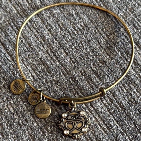Alex and Ani “Sister” Gold Charm Bangle Bracelet with Swavorski Crystals, used - Picture 5 of 6